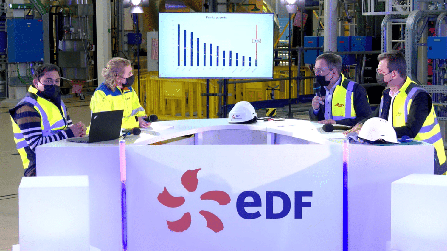 Plateau en direct chez EDF dans un décor industriel